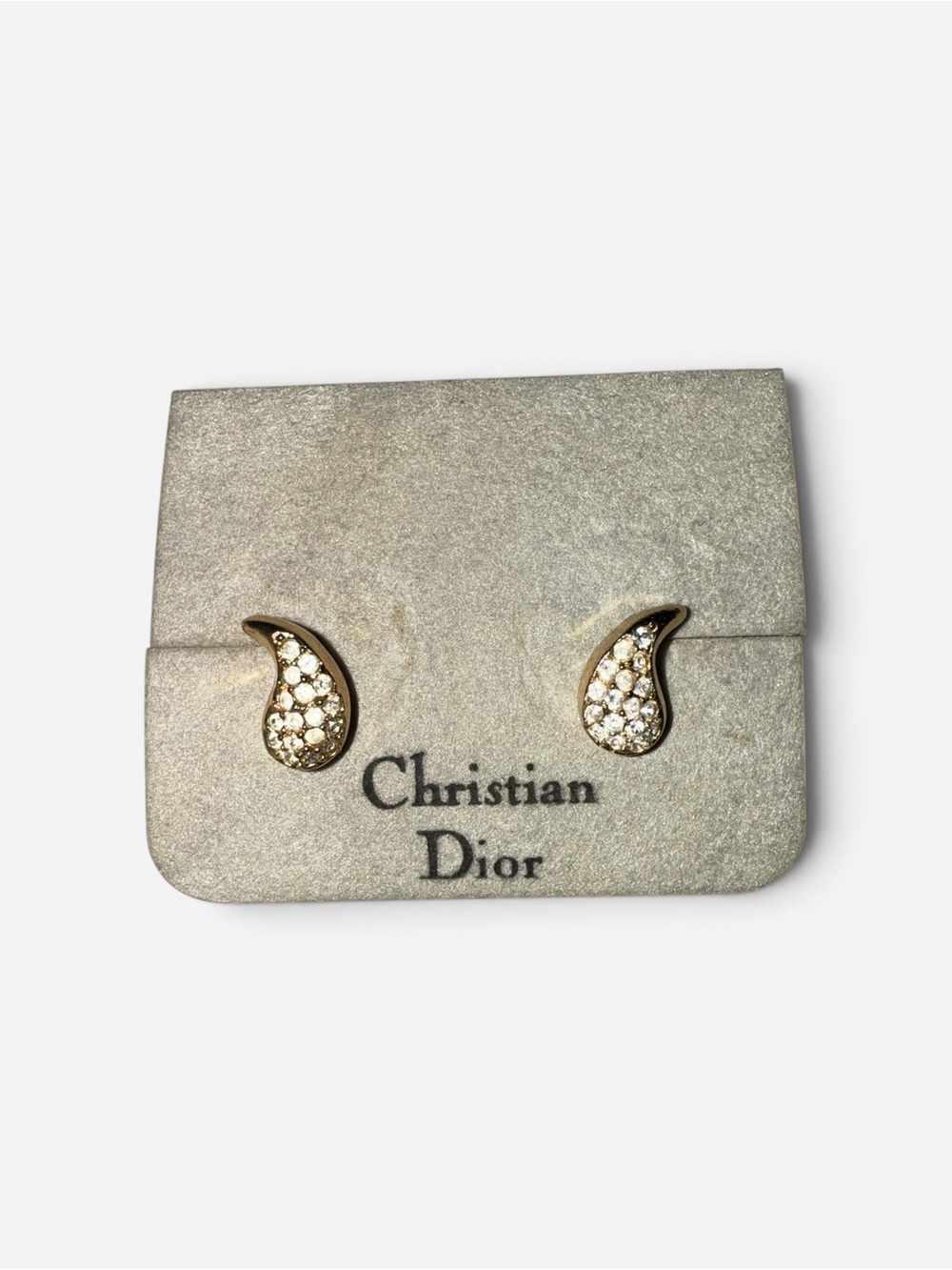 Vintage Christian Dior Gold Teardrop Rhinestone Clip-On Earrings Made in Germany